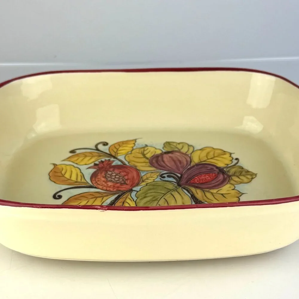 Sur La Table 2000s Italian Fruit Casserole Dish, Figs & Pomegranate Leaves